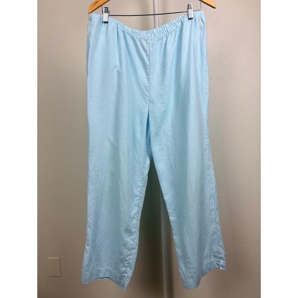 J. Jill Womens Large Light Blue 100% Linen Elastic‎ Waist Coastal Grandma Pants